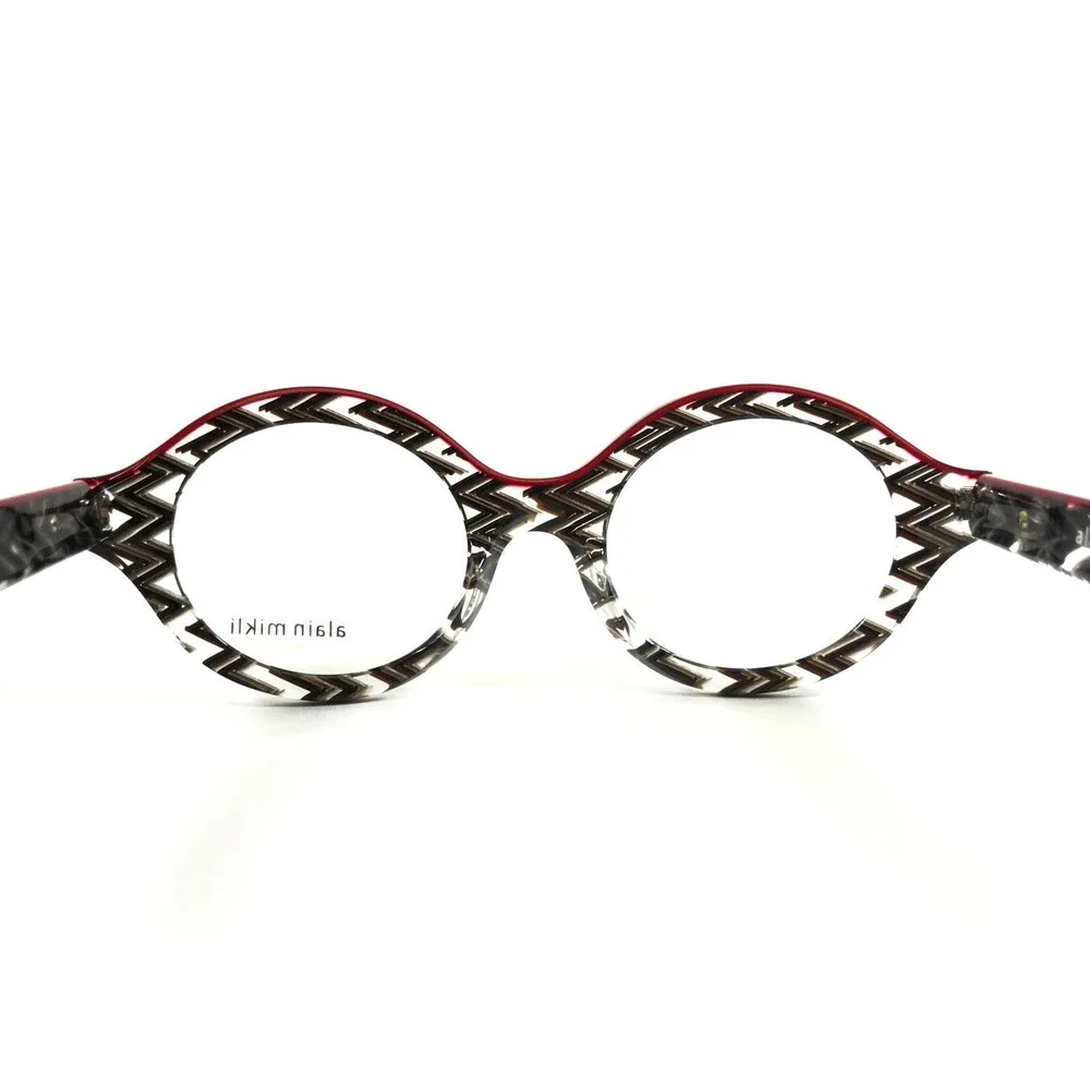 Alain Mikli Eyeglasses Frames A03020 4113 Zigzag Black Grey Red Round 48-22-145